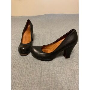 CHIC MIHARA Black Leather Platform Block Heel‎ Pumps Shoes Women's Size 38.5